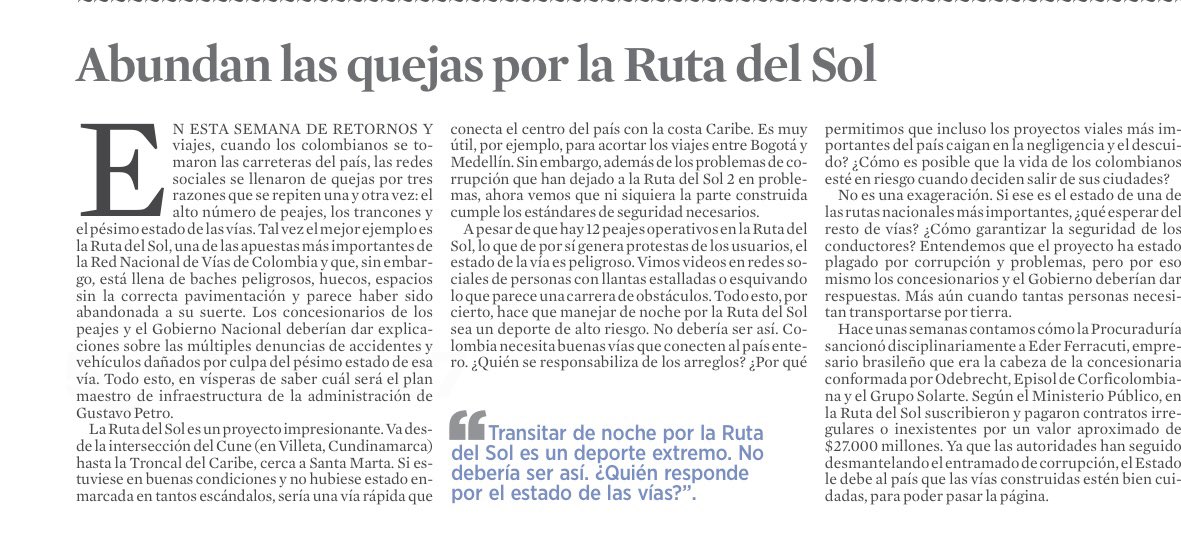 CiroARodriguezP's tweet photo. Importante que @ANI_Colombia presente un plan de recuperación y activación de la construcción, mantenimiento y operación del corredor vial Ruta del Sol . Resolver tramos inconclusos Ruta Sol 1, iniciar recuperación Ruta Sol 2, reiniciar construcción Ruta Sol 3. https://t.co/Fvd5mqQH3B