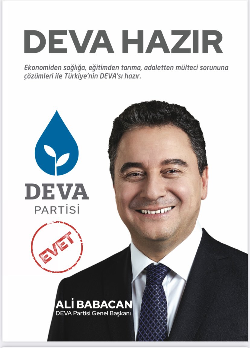 TÜRKİYE’NİN DEVA’SI HAZIR.
#OylarDEVAOlsun 
 @devapartisi @alibabacan