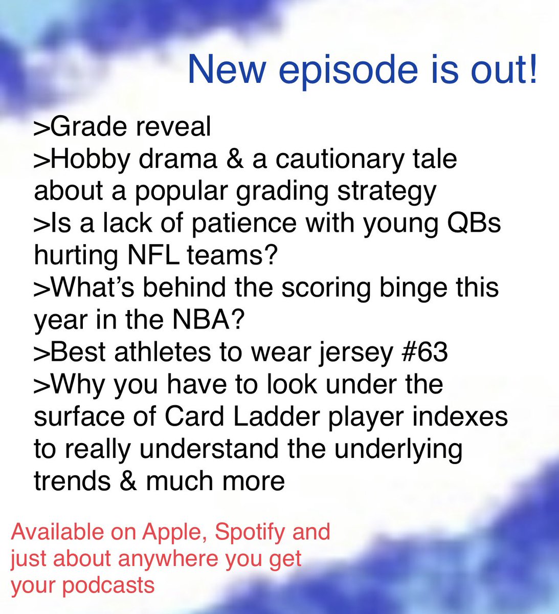 We are back at full health and just released our first episode of 2023 - give it a listen and thank you for spending some of your time with us!
#thehobby #sportscards #whodoyoucollect #PodcastAndChill #Trending #NFL #NBA #rookiecards #gradereveal @CardPurchaser