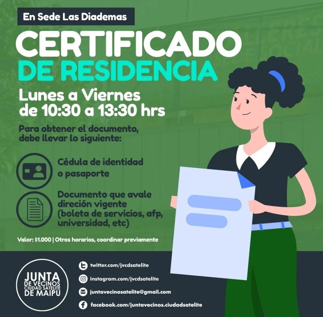 jvcdsatelite's tweet photo. En 2023 ¿Necesita Certificado de Residencia en Ciudad Satélite de Maipú? Lea esta información ⬇️🌝 https://t.co/j5d4UylMjs