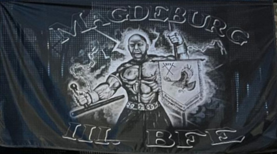 recherchemd's tweet photo. Hier sehen wir das Selbstbild der III. Beweissicherungs- und Festnahmeeinheit der Bereitschaftspolizei in #Magdeburg. Das Logo wird auch auf Patches für Uniformen verwendet. Morgen vor 18 Jahren wurde #OuryJalloh in einer Polizeizelle in #Dessau ermordet. #Polizeiproblem https://t.co/DVADXYJeYy