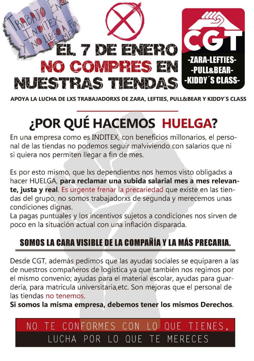 CgtGeneral's tweet image. #CGTenDGA 

En apoyo a nuestr@s compañer@s en #huelga en Inditex. El #7E no se compra!

Somos #CGT, ni nos vendemos, ni nos rendimos!