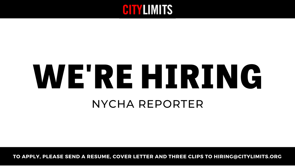 CityLimitsNews's tweet photo. New Job Alert! City Limits, an award-winning nonprofit newsroom that has covered New York City since 1976, is seeking a reporter and writer to join our team to cover NYCHA and all things public housing. #hiring https://t.co/RPPDYg9lkw https://t.co/rObsIky1vO