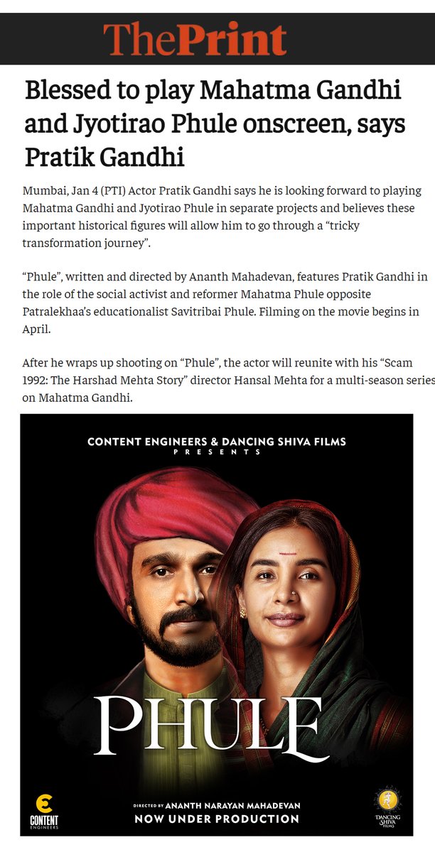 ContentEngr's tweet photo. NEWS 2! #ContentEngineers &amp; #DancingShivaFilms Hindi Biopic *ing #PratikGandhi &amp; #Patralekhaal #Phule Directed by #AnanthNarayanMahadevan

@pratikg80 @ananthmahadevan @ContentEngr @VarmaSaurabh @UtpaalAcharya @riteshkudecha @anuyachauhan @Patralekhaa9 @VikramKhakhar #MahatmaPhule https://t.co/2VwVMTGPm2