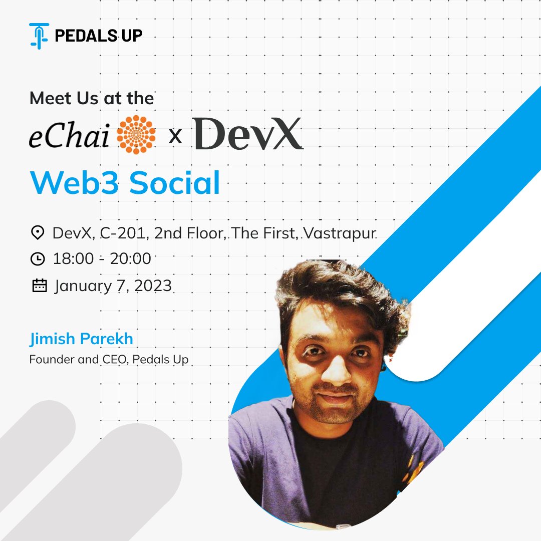 _pedalsup's tweet image. Hello, Ahmedabad! 😄
Meet our amazing Founder @touringminded at @eChaiVentures  X DevX&apos;s #web3 Social tomorrow evening! 🙌

Bring your ideas, excitement and challenges so we can jam on all things web3! Register here: tinyurl.com/33nszr5t

#web3community #Web3 #webdevelopment