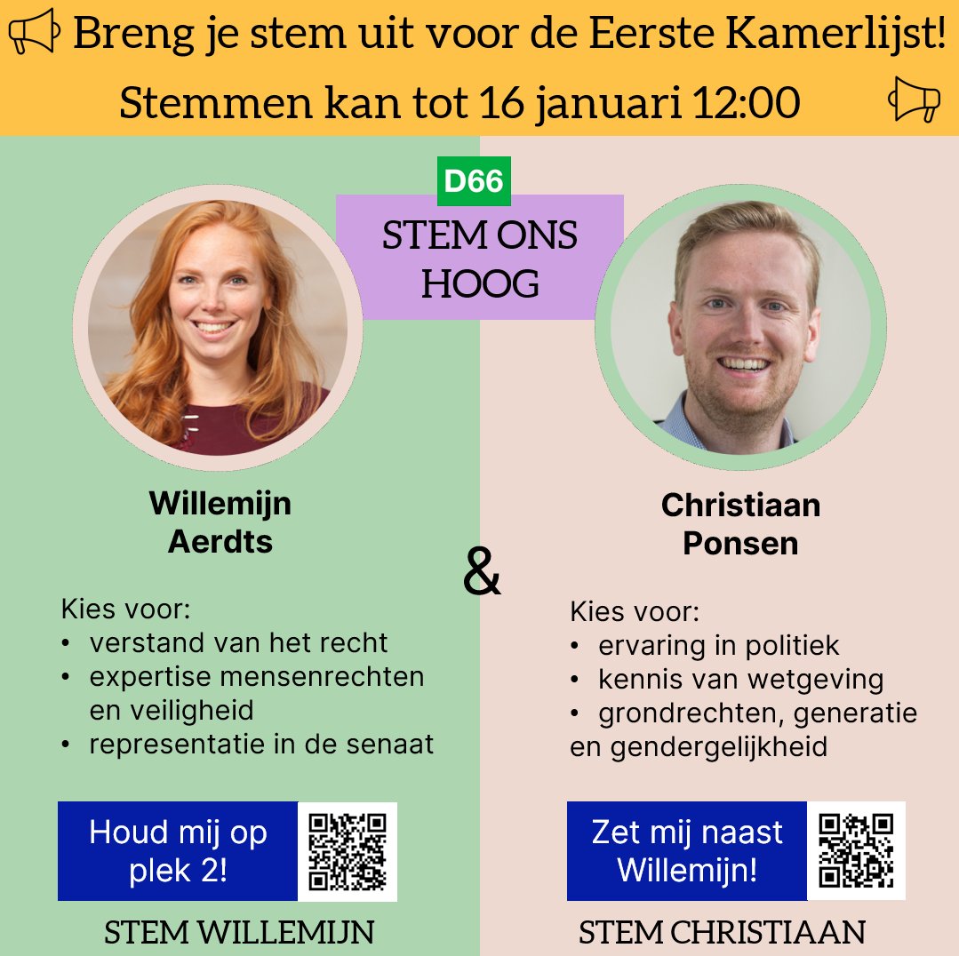 WillemijnAerdts's tweet photo. D66-leden kunnen nu stemmen voor de lijst voor de Eerste Kamer. Ik hoop dat de leden me steunen en me hoog op hun lijst zetten. Kies voor juridische kennis, expertise op het gebied van mensenrechten &amp; veiligheid en representatie in de senaat. @D66 #EersteKamer #EK2023 https://t.co/X9I5uweZDS