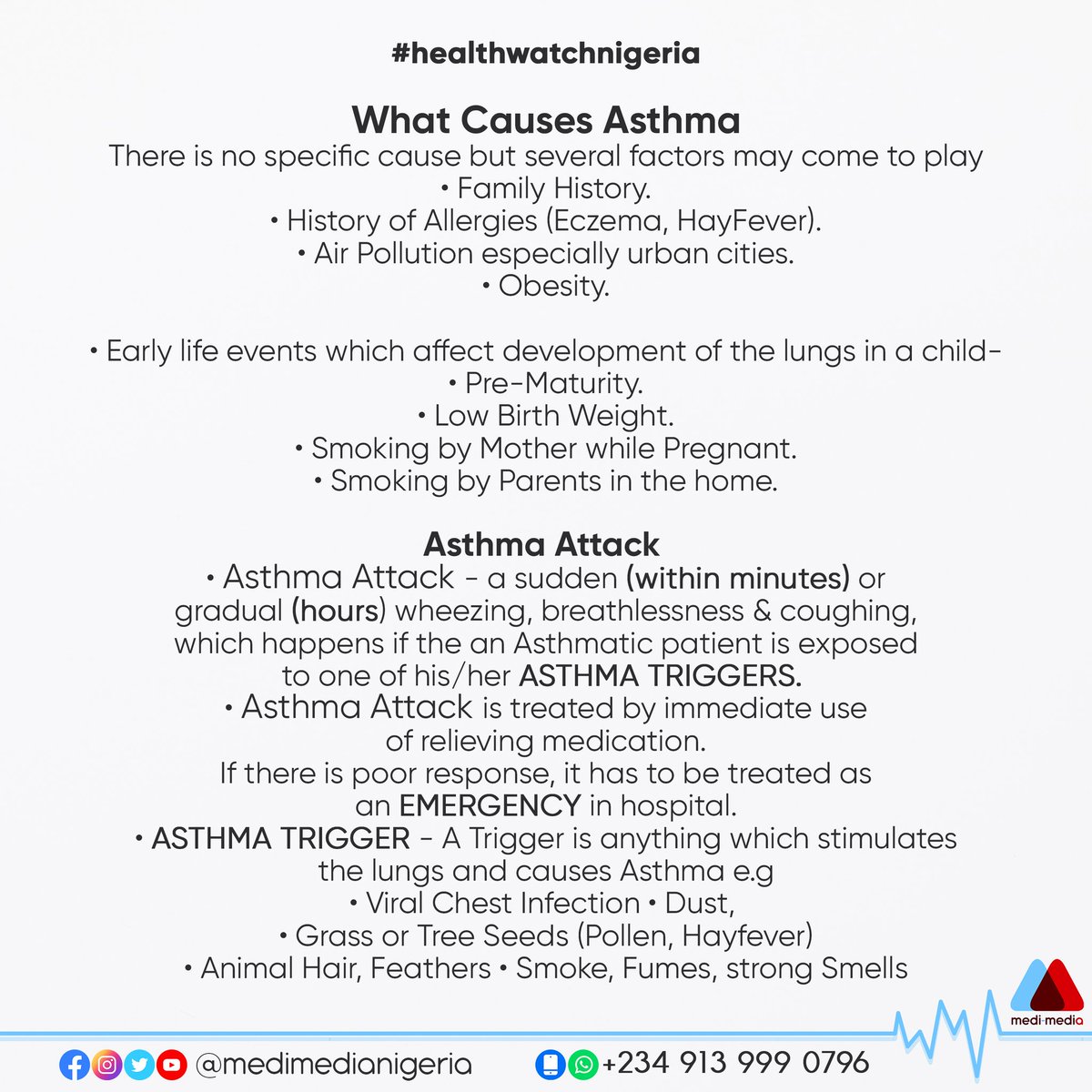 MediMediaNG's tweet photo. Asthma can cause a person's airways become inflamed, narrow, swell and produce extra mucus, which makes it difficult to breathe.
#medimedia #healthforall #doctorsforchange #medicine #healthwatchnigeria #health #doctors #africa #unitedkingdom #happiness #edutainment #meditation https://t.co/Vvj0517Pjz