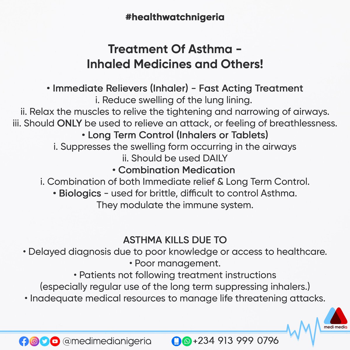 MediMediaNG's tweet photo. Asthma can cause a person's airways become inflamed, narrow, swell and produce extra mucus, which makes it difficult to breathe.
#medimedia #healthforall #doctorsforchange #medicine #healthwatchnigeria #health #doctors #africa #unitedkingdom #happiness #edutainment #meditation https://t.co/Vvj0517Pjz