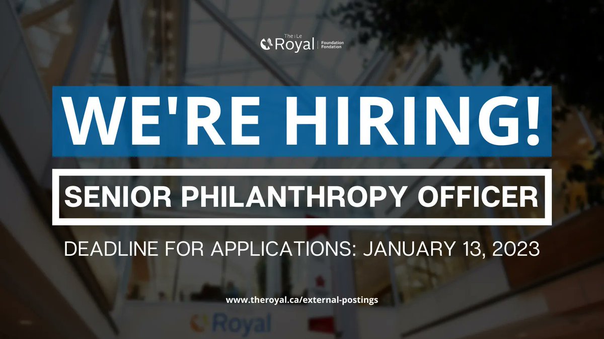 📋 WE'RE HIRING!
🆕 Senior Philanthropy Officer

Want to be part of a team of leaders who are passionate about transforming mental health care? If you have experience in fundraising, donor solicitation, &amp; stewardship, apply today: buff.ly/3Xd8O6A

⏰ Closes January 13.