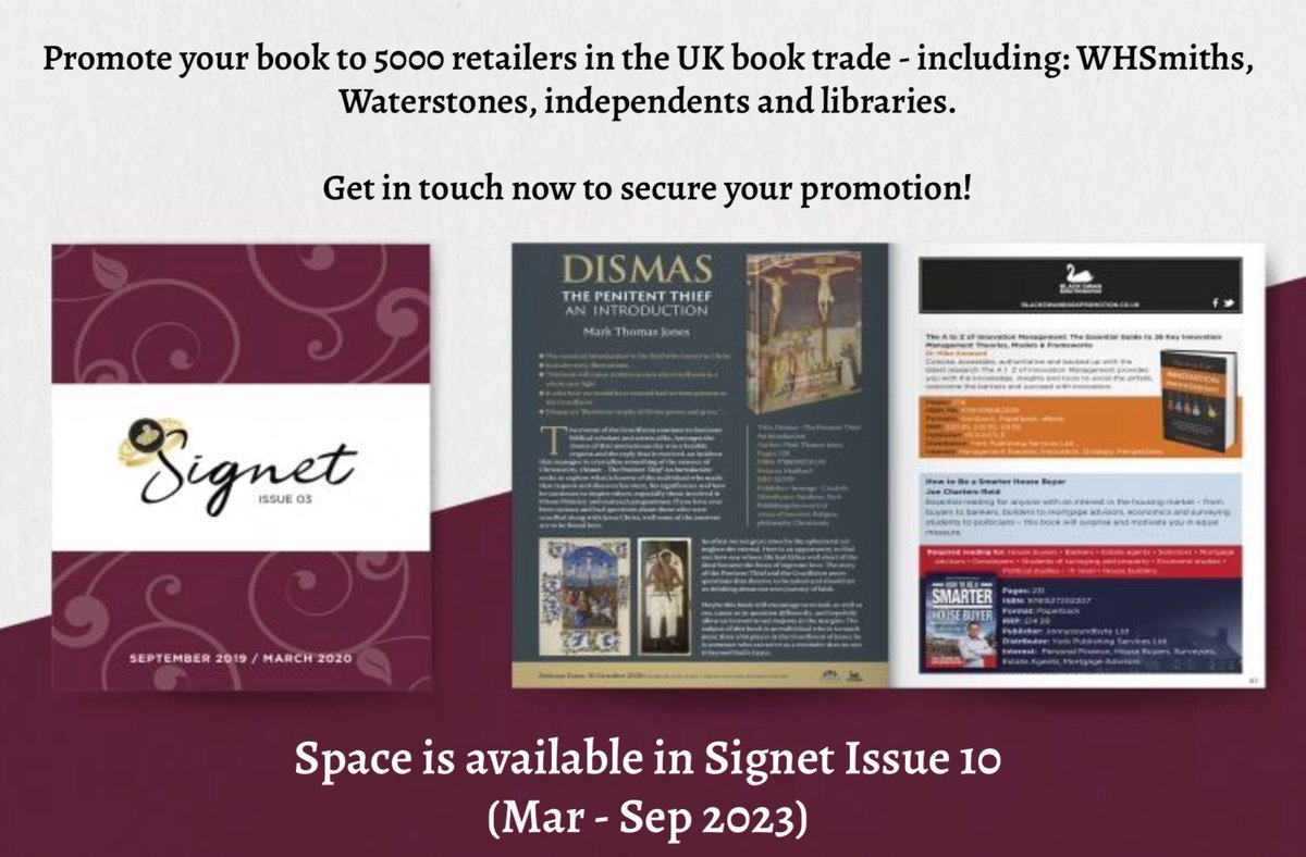 blackswanbookp1's tweet photo. Don’t miss out on your opportunity to promote your book to the UK book trade. Spaces for Signet 10 are available now! Get in touch🤓

#bookpromotion #UKlibraries #UKbooktrade #waterstones #whsmiths #author #newauthorspotlight #indieauthor #bookdistribution #AuthorsOfTwitter https://t.co/g7YVnjtmFG