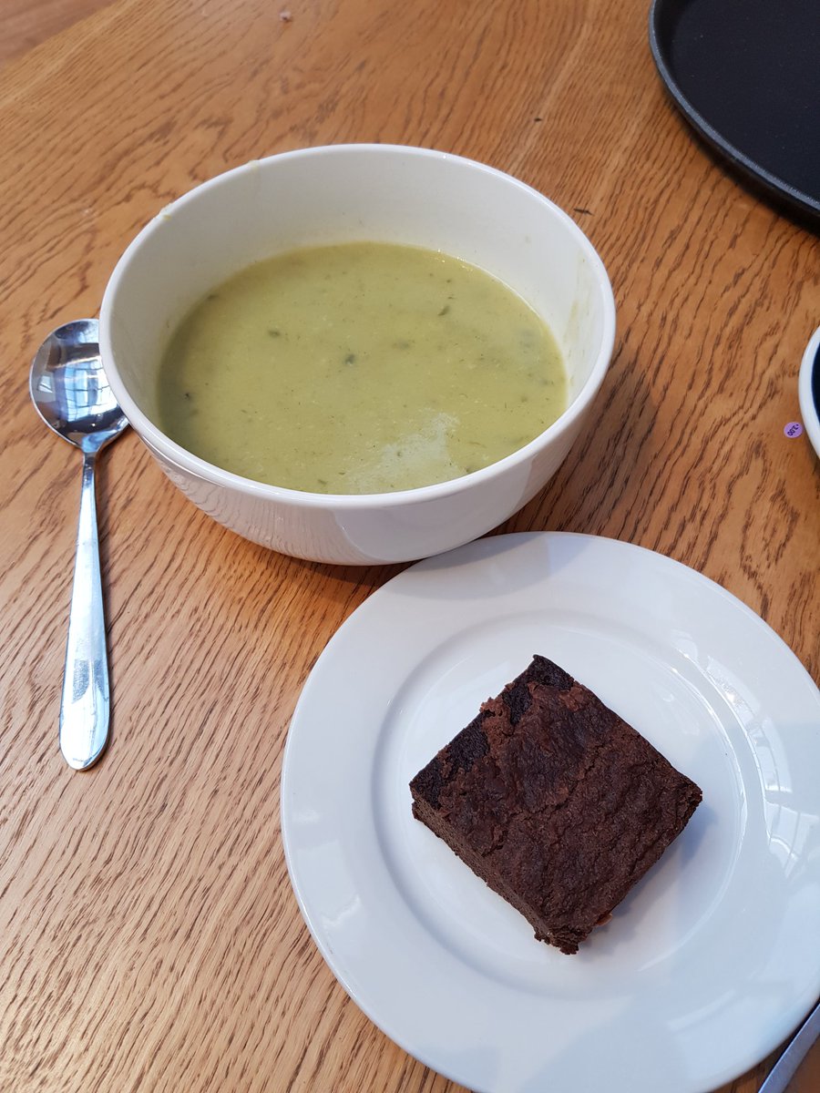 Sunflower27R's tweet photo. Well done and #thankyou @waterstonescarlisle You had no #GlutenFree bread to accompany my yummy leek and potato soup - so you added a GF #brownie to my meal instead.

#customerservice #customerexperience #waterstones #waterstonescarlisle  #bookshop #soupoftheday https://t.co/piNjKJkig2