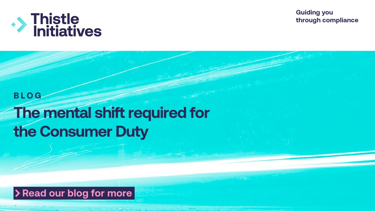 ThistleINIT's tweet photo. Is a mental shift required for the Consumer Duty?

Nick Hunt our Senior Manager, talks about the switch from better services to clients to focus on perfect compliance.

Read his blog about the FCA updating their Policy Statement: https://t.co/p0ol4lDAPO

Tel: 0207 436 0630 https://t.co/7WlMKfT5W1