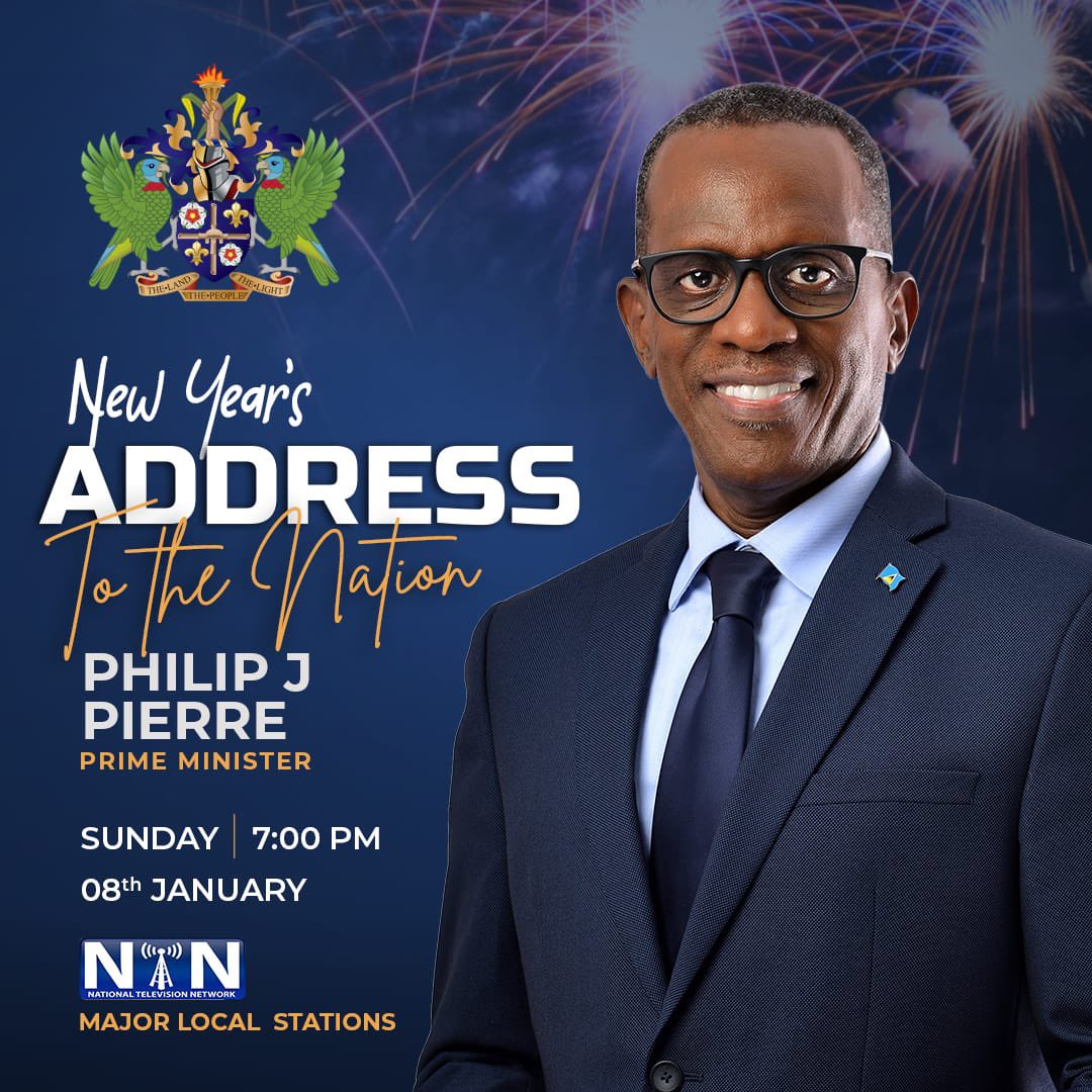SLPStLucia's tweet image. Prime Minister Hon. Philip J. Pierre will address the nation this Sunday January 8th from 7pm. Tune in to NTN Channel 122 and other major stations for the address.
#PuttingYouFirst