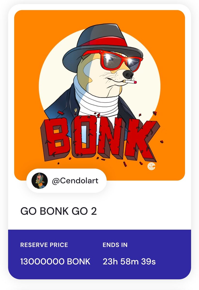 My first auction with @bonk_inu @formfunction

GO BONK GO 2
RP 13000000 BONK

please place your bid NOW
#formfunction #Solana #SolanaCommunity #SolanaNFTproject
#bonk #BONKtoTheMoon
#pfpNFT #inudog 
Link as below 👇