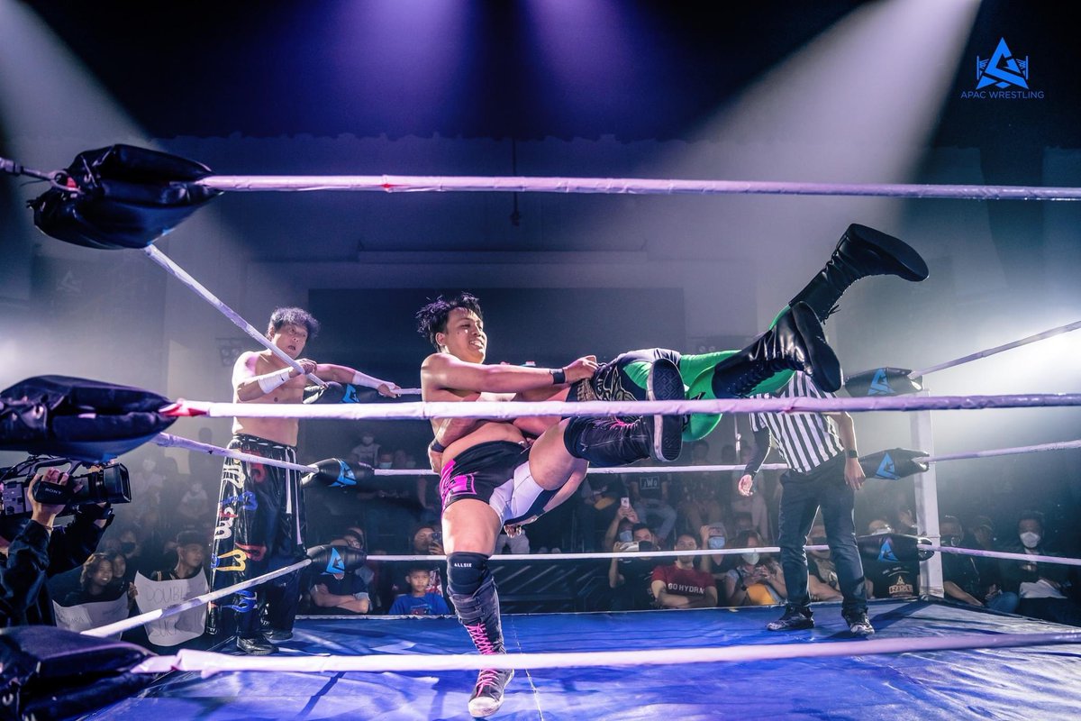 APACWrestling's tweet photo. APAC Wrestling RISE Day 2: @TajiriBuzzsaw and @TheShaukat VS @Double_K_ProRes and @gothampw 

A returning Gotham teams up with Double K to take on the team of Tajiri and Shaukat who had just endured a tough battle the night before, they still earned the victory. https://t.co/DR4ZrJmX1c