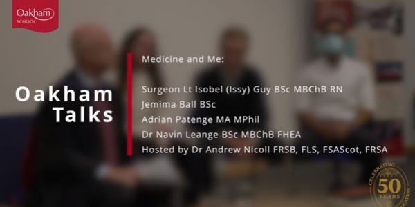 OakhamSch's tweet photo. 📽️Our latest Oakham Talks episode, ‘Medicine and Me’ is out now!  It features Old Oakhamians Dr Navin Leanage, Surgeon Lt Issy Guy, &amp; medical students Adrian Patenge &amp; Jemima Ball, who share their experiences of working in the world of medicine ▶️ https://t.co/9Wk2arj3DH https://t.co/bVeBHkfylH