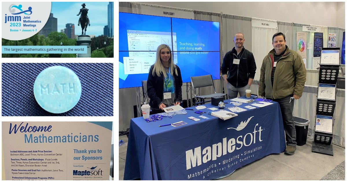 maplesoft's tweet photo. Friday at #JMM23, we're ready for you! Find us on booth #302 or in the networking area, and join us this evening for a reception and workshop to get hands-on with our Math Suite: register here 👉🏼https://t.co/QN8V2ysQ0D or at our booth. https://t.co/8MYkNBvypK