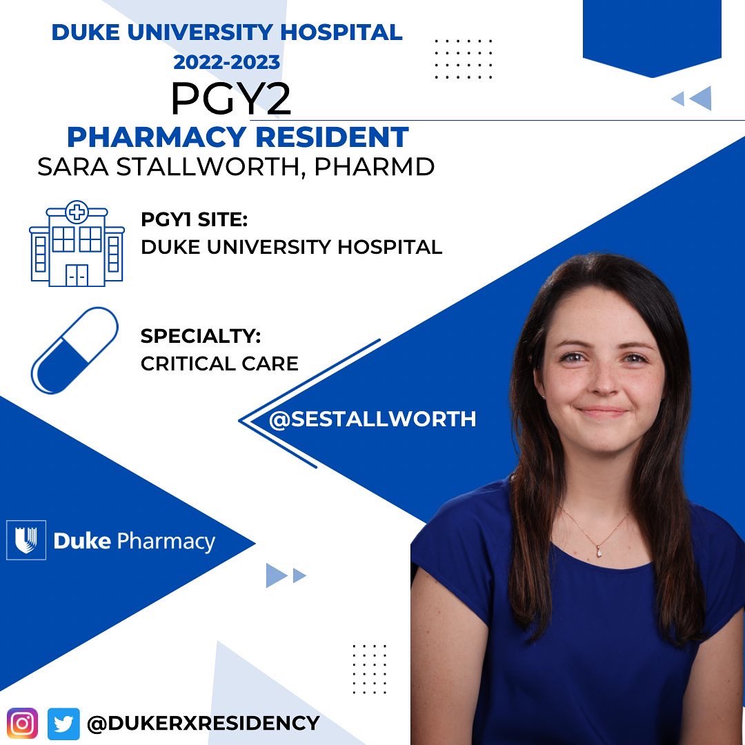 dukerxresidency's tweet photo. PGY2 resident spotlight ๐ฆ twitterless Critical Care PGY2 resident ๐๐ฆ ๐ก๏ธ Sara Stallworth โ Sara completed PGY1 @Dukerxresidency ๐จย & PharmD @UTPharmacy! ๐งก She played on the golf โณ๏ธ team in high school & swam in the Baltic Sea ๐ in Finland! Please say hi ๐ to Sara #dukerx https://t.co/VOuUgwwW0i