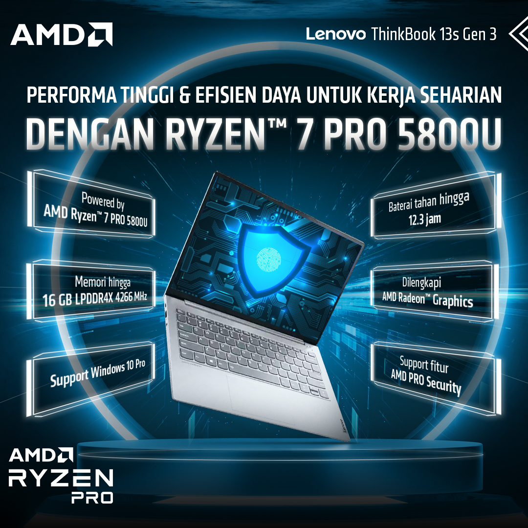 AMDIndonesia's tweet photo. Laptop Lenovo ThinkBook 13s Gen 3 bertenaga prosesor AMD Ryzen™ 7 PRO 5800U dapat membantu kamu mengelola dan menyelesaikan kegiatan bisnis dengan efektif! Simak pada link berikut: https://t.co/ySMFfogJL7
#KinerjaBisnisBerkelas #AMDRyzenPRO #Windows11 https://t.co/bAvtgdAR85