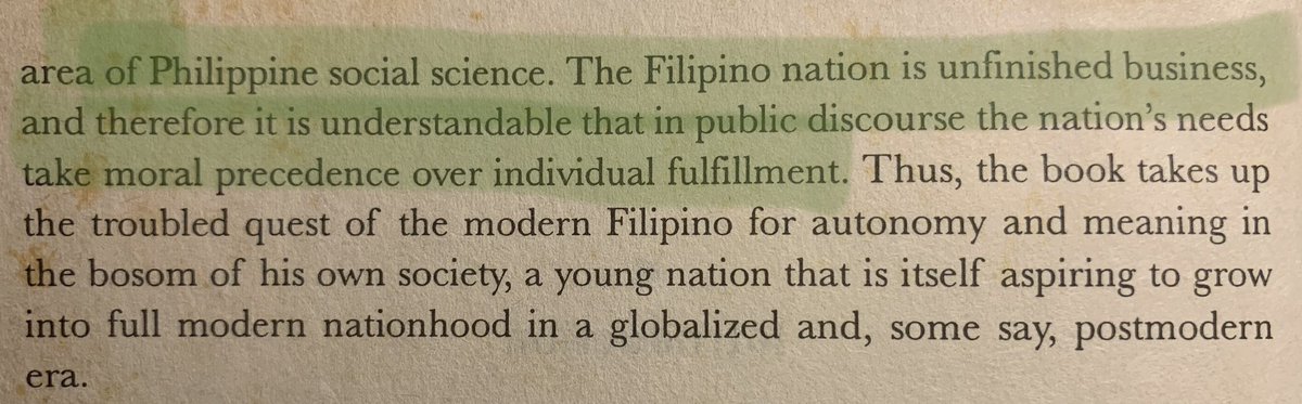 ImNotAFarmerBut's tweet photo. Additionally, 

“The Filipino nation is unfinished business, and therefore it is understandable that in public discourse the nation’s needs take moral precedence over individual fulfillment.” R. David, 2004. https://t.co/rwhbjdI3Px