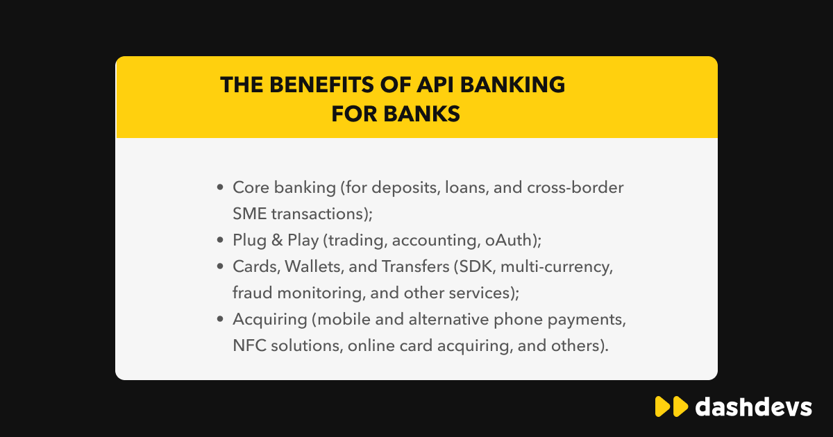 DashDevs's tweet photo. Here are some benefits of API #banking for banks:

#fintech #finance https://t.co/iYJosD46JJ