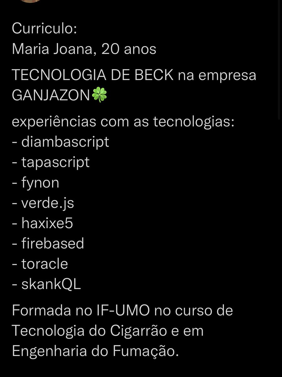 srprogrammer's tweet photo. E esse currículo em galera ?????? https://t.co/KAP2nGVkb2