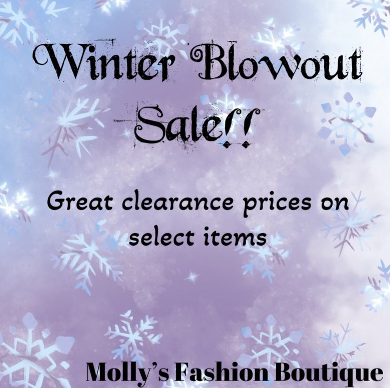 MissMollys's tweet photo. Winter Clearance Sale at our Fashion Boutique which is located across the hall from our Gift Shop. 
#mollysfashionboutique #winterclearance https://t.co/YPYsCM9Uzd