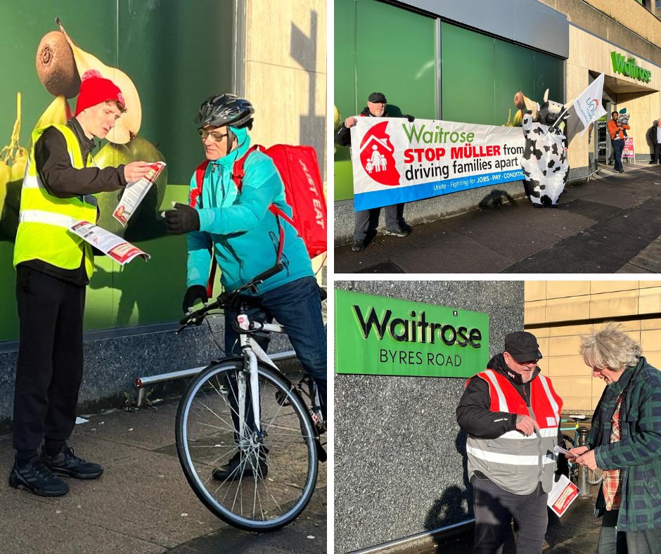 STOP_MULLER's tweet image. Today shoppers @waitrose in #Glasgow were disgusted by @MullerRice actions and your association with them. #STOPMULLER from breaking collective agreements, undermining workers’ wellbeing and disrupting workers’ family lives!  📢📢