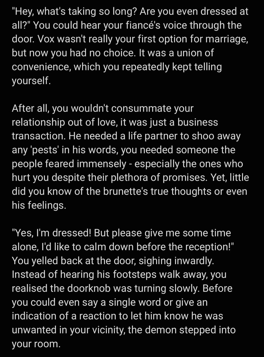 it_do_be_ket's tweet photo. Vox RP scenario pt 24 #VoxAkuma #VoxScenarios #voxrpideas #NSFW #AkuSMR #akumasutra #KinDrenched
(A/N: sooooo... I've been playing way too much genshin recently... and I was listening to scenario playlists when this happened, and um- brainrot, ig..???) https://t.co/1bOrct889l