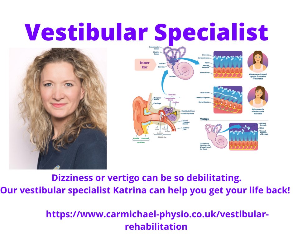 CarmichaelClini's tweet image. If you need help with the effects of dizziness or vertigo. Katrina is available at the Carmichael Clinic to help and support you.
#knutsford
#vestibular specialist
#physio
#acupuncture
