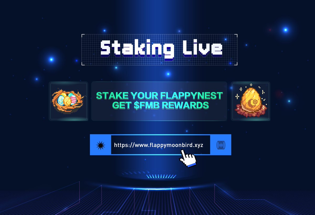 flappymoonbird's tweet photo. 🔥Staking Live, FlappyNest holders can stake nest to get $FMB rewards. Don't miss out the opportunity.

PS: By staking FlappyNest will increase probability opening treasure boxes. OS⤵️🔥
https://t.co/evw3TWDQKX https://t.co/L9puDlt2ZD