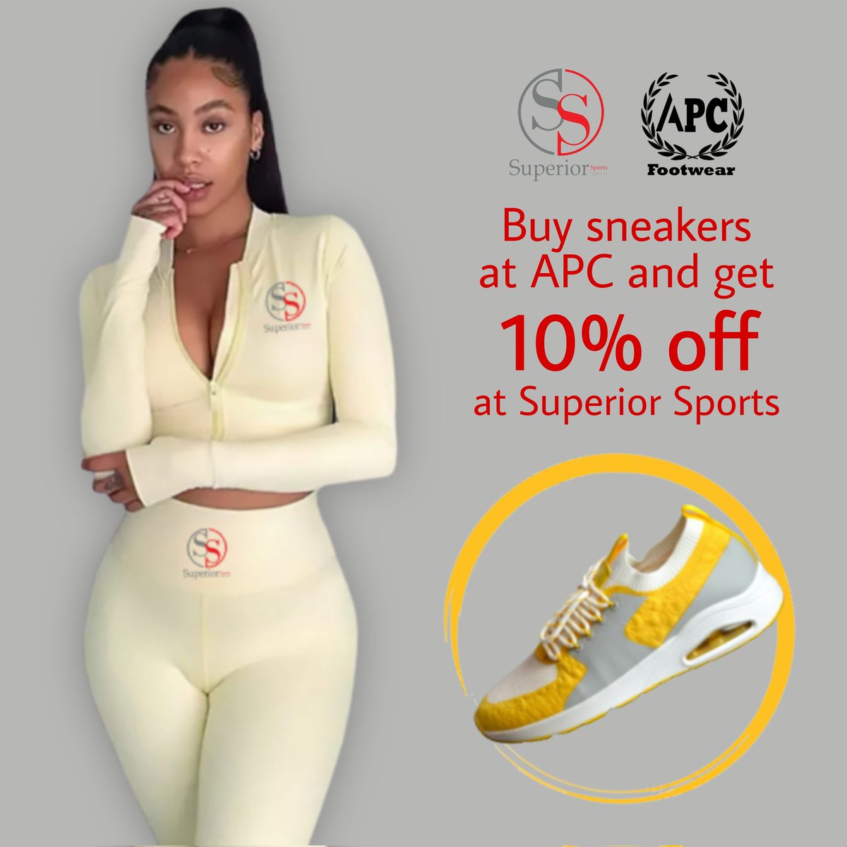 Pre-order your Lollipop Yellow Sneakers and get 10% off on Creamy Yoga Suit from Superior Sports ! 
🔖 Use our Code: APC10 at SS to avail the exciting offer.

🌐 apcfootwear.com 

#apcfootwear #yellowshoes #fashion #sneakers #footwear #onlineshoppingusa #clothingbrand