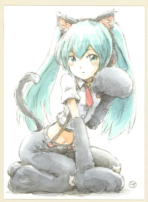 今たいへんねこをモフりたい気分なので過去絵のにゃんこミクさんをば 