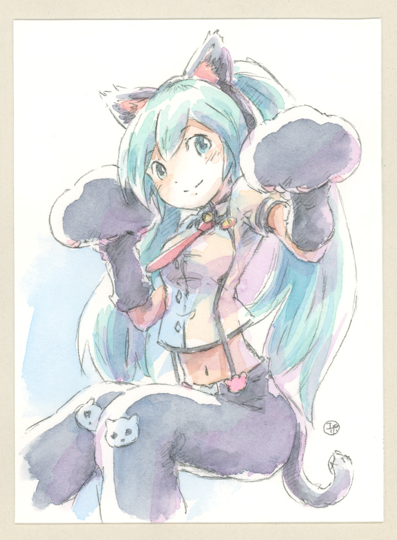 初音ミク 「今たいへんねこをモフりたい気分なので過去絵のにゃんこミクさんをば 」|エポキシパテのイラスト