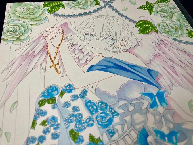 描き直してここまで進んだ(ヽ'ω`) とりあえず今日はここまで #wip #途中経過 #途中イラ #進捗 #コピック #アナログ #創作