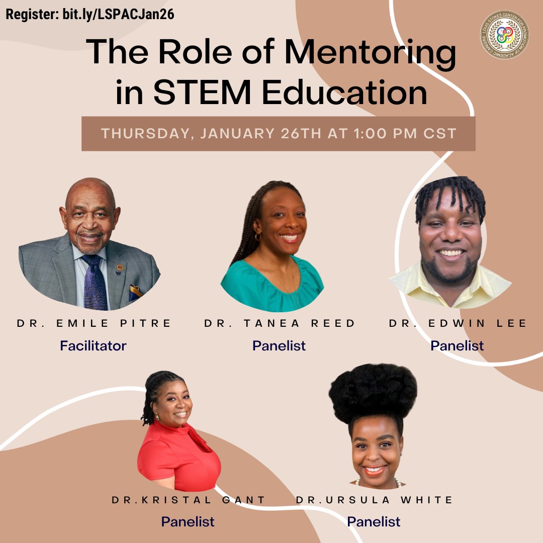 Join us for 'The Role of Mentoring in STEM Education” on Jan. 26, 2023. Attendees will gain insight on how to mentor students successfully, learn key strategies for maintaining a positive mentoring relationship, & understand the benefits of mentorship. lsu.zoom.us/meeting/regist…