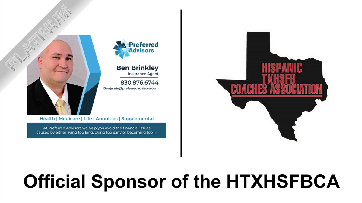 PLATINUM SPONSOR- We would like to welcome <a href="/BenBrinkleyins/">Preferred Advisors Benjamin Brinkley</a> to the HTXHSFBCA Family! Thank you for your support! Visit brinkleypreferredadvisor.com to learn how he can help you avoid the financial issues caused by either living too long, dying too early, or becoming too ill.