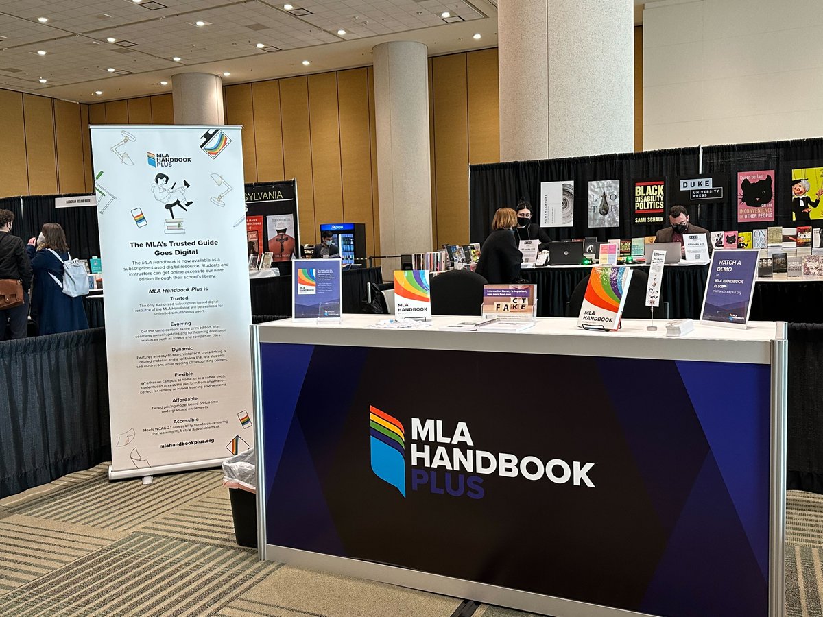 MLAnews's tweet image. #mla23 PubCentral is up and running! Stop by to learn more about MLA Handbook Plus or the MLA International Bibliography and to get #mladeals on our books.