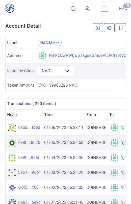 nirvana_chain's tweet photo. 💙NaScan Changelog💙
1. The miner wallet address will be bound to #NAC Miner tag
2. List data will be displayed responsively in mobile mode
🔗Case link: https://t.co/A6U2HhQSb3
#NAC #NaChainGlobal https://t.co/zZmYs5gRVj