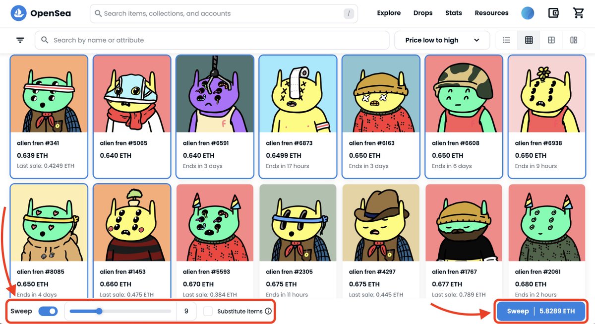 opensea's tweet image. Sweeping is now live! 🧹 

Buy up to 30 NFTs off the floor in a single gas-saving transaction! Check out the tutorial below 👇
