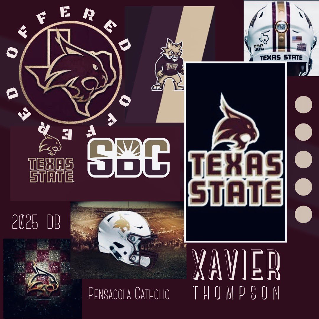 Xavier Thompson (@xavithompson25) on Twitter photo I am blessed to receive my first D1 Offer from Texas State!!! <a href="/TXSTATEFOOTBALL/">Texas State Football</a> <a href="/_CoachGregg/">Matthew Gregg</a> <a href="/GJKinne/">GJ Kinne</a> <a href="/ccrusadersfball/">Pensacola Catholic Football</a> <a href="/ChadSimmons_/">ChadSimmons</a> <a href="/247recruiting/">247Sports Recruiting</a> <a href="/RivalsFriedman/">Adam Friedman</a> <a href="/fbscout_florida/">Brian Smith</a> <a href="/MohrRecruiting/">Brian Mohr</a> I am blessed to receive my first D1 Offer from Texas State!!! <a href="/TXSTATEFOOTBALL/">Texas State Football</a> <a href="/_CoachGregg/">Matthew Gregg</a> <a href="/GJKinne/">GJ Kinne</a> <a href="/ccrusadersfball/">Pensacola Catholic Football</a> <a href="/ChadSimmons_/">ChadSimmons</a> <a href="/247recruiting/">247Sports Recruiting</a> <a href="/RivalsFriedman/">Adam Friedman</a> <a href="/fbscout_florida/">Brian Smith</a> <a href="/MohrRecruiting/">Brian Mohr</a>