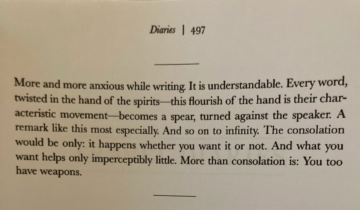 Daniel Altshuler (@dr_semantic) on Twitter photo Words as weapons. Powerful words from Kafka’s last surviving diary entry.
Via @mervatim, translated by <a href="/rossmbenjamin/">Ross Benjamin</a>. Words as weapons. Powerful words from Kafka’s last surviving diary entry.
Via @mervatim, translated by <a href="/rossmbenjamin/">Ross Benjamin</a>.