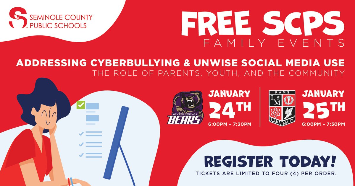 Please join us for a free SCPS family event with safety updates from Superintendent Beamon. 

Register for your preferred date/location today!

eventbrite.com/e/addressing-c…

or
eventbrite.com/e/addressing-c…