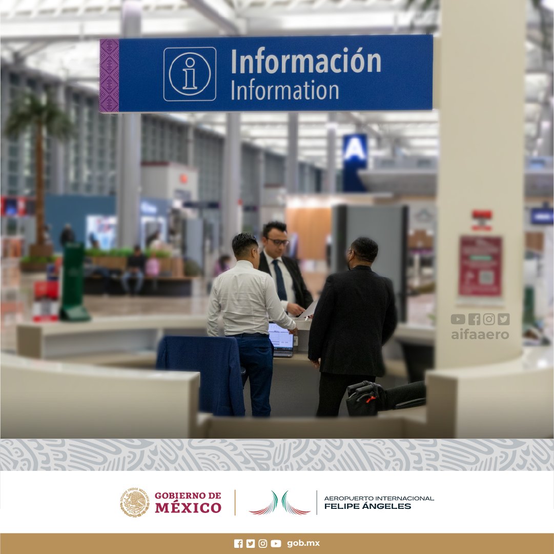 aifaaero's tweet photo. Recuerda que, en los niveles N3 #Salidas y N1 #Llegadas, encontrarás Módulos de Información con personal que atienda tus dudas.
#Aeropuerto #AeropuertoInternacionalFelipeÁngeles #FelipeÁngeles #NLU #AIFA #MódulosdeInformación https://t.co/BVCqwrY0Pz