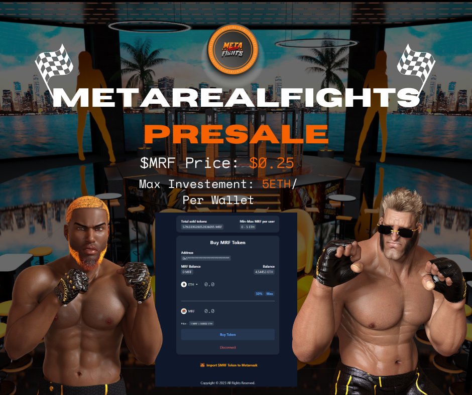 MetaRealFights's tweet image. 🚀Our Presale OnGoing🚀

You can join Presale at the following:
token.metarealfights.com

$MRF price - $0.25
Max investment per wallet  - 5ETH
Participants can buy on our Crypto Fundraising Platform

#Metarealfights #MRF #metaverse #gamefy #nft
