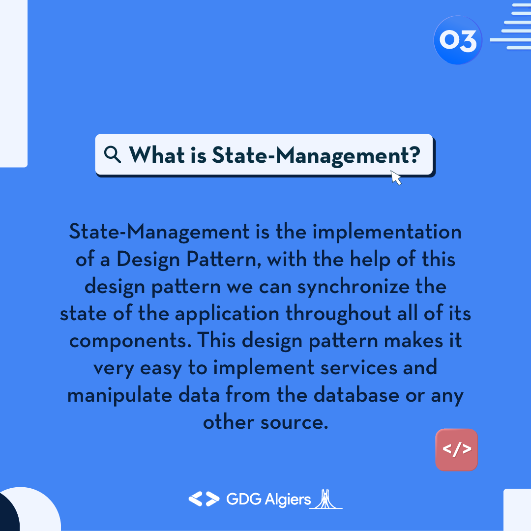 GDG_Algiers's tweet photo. In our last installement of the Frontend chapter, we're diving into the world of state management. ✨
Join us as we show you how to master the art of keeping your web apps running efficiently!
#GDG #GDGAlgiers #webdevelopment #webdev #statemanagement #modernfrontend #webitup https://t.co/knBX8tSdCj