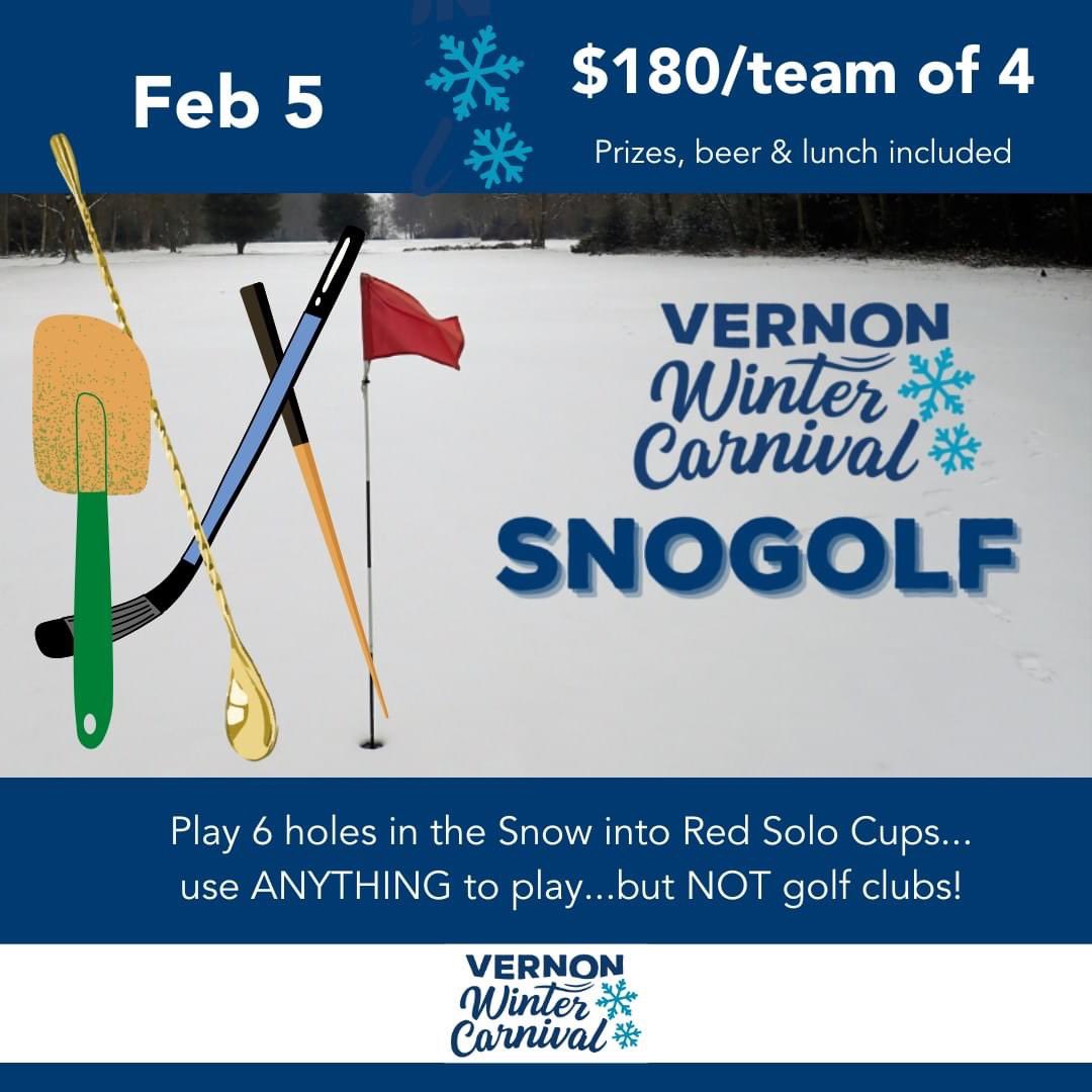 SnoGolf ❄️
Enter your Teams of 4 for wild and weird golfing … beer, prizes & fun.
🙂 Use anything EXCEPT golf clubs- play 6 holes in the snow.. into our red-solo-cups... and have fun with your crew! Prizes, beer & lunch included! Feb 5 at BX Park. 
fb.me/e/3celoc11k?mi…