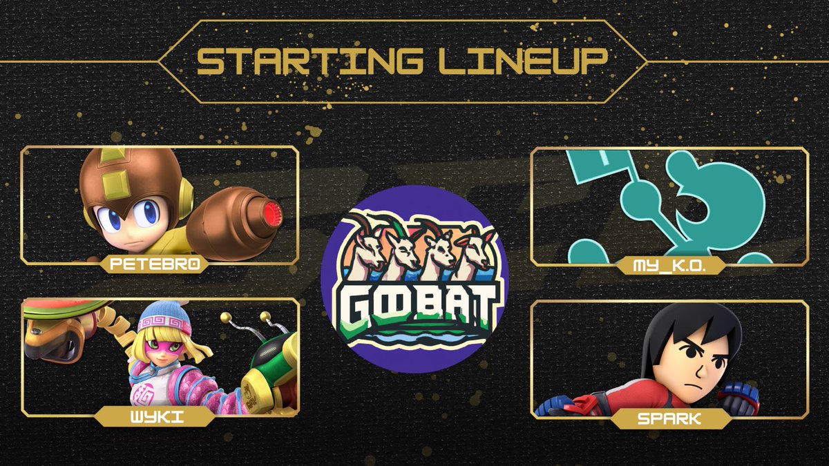 Sailing on the sea with this boat of... Goats? Team GOATBOAT sails into SCL with a lethal zoner duo in Mega Man and Min Min! A game and watch who's grind don't stop, and a Mii Brawler player who's knowledge knows no bounds!

Lineup:
<a href="/anamanaguchi/">Anamanaguchi</a>
<a href="/powpowlini/">wyki</a>
<a href="/my_koSSB/">My_ko</a>
<a href="/SparkJair/">SparK</a>