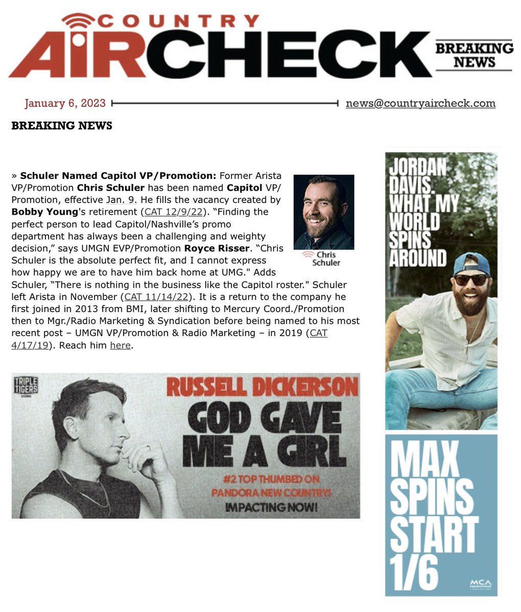 #BreakingNews: Chris Schuler named <a href="/capitolmusic/">Capitol Music</a> /Nashville VP/ProMotion. More here:

t.e2ma.net/message/8f9vrv…
CC: @UMGNashville 
#Nashville #CountryMusic #MusicIndustry #MusicBusiness