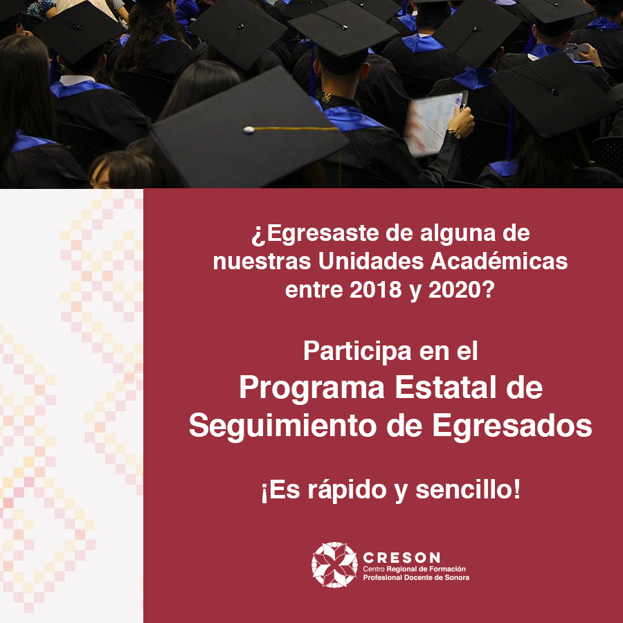 🎓 Si egresaste de alguna Unidad Académica del #CRESON entre 2018 y 2020, ¡te estamos buscando!

📝 Responde a esta encuesta sobre tu trayectoria. La información es confidencial y servirá para mejorar la calidad de nuestra formación.

📲 Participa aquí: bit.ly/3UCYTFD